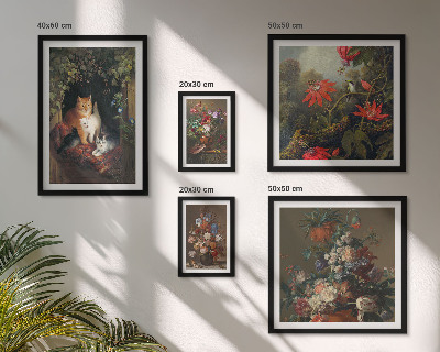 Wanddecoratie compositie Katten met bloemenprint in vintage stijl