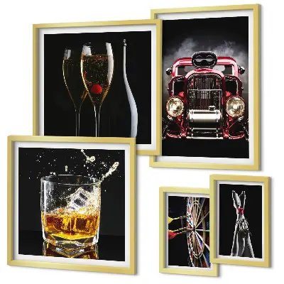 Gallery wall met stijlvolle retro auto- en drankthema's