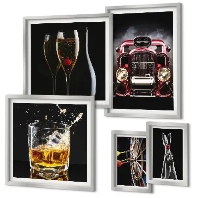 Gallery wall met stijlvolle retro auto- en drankthema's