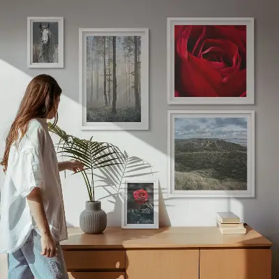Wanddecoratie compositie met natuurlijke bloemen in verschillende stijlen