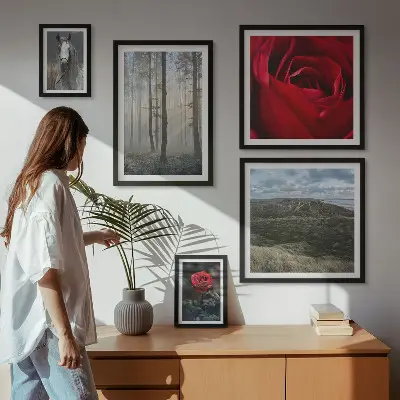 Wanddecoratie compositie met natuurlijke bloemen in verschillende stijlen