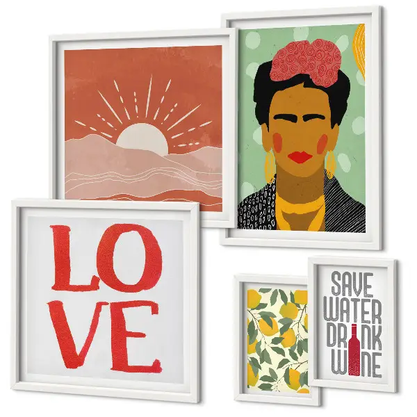 Gallery wall bloemen vrouw in boho-stijl set met artistieke prints