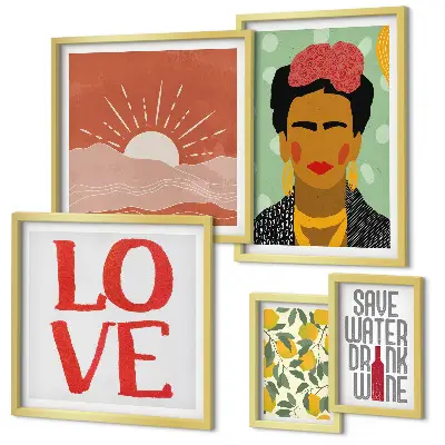 Gallery wall bloemen vrouw in boho-stijl set met artistieke prints