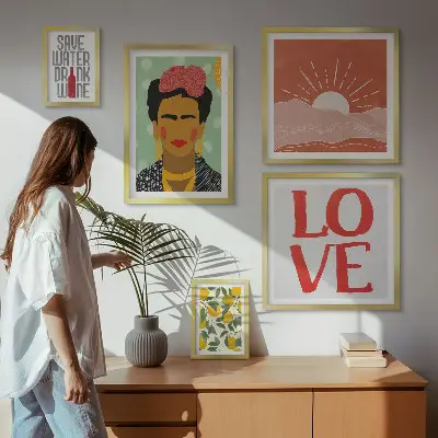 Gallery wall bloemen vrouw in boho-stijl set met artistieke prints