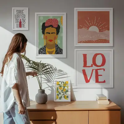 Gallery wall bloemen vrouw in boho-stijl set met artistieke prints