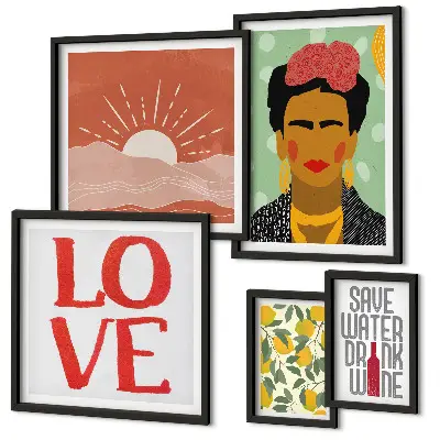 Gallery wall bloemen vrouw in boho-stijl set met artistieke prints