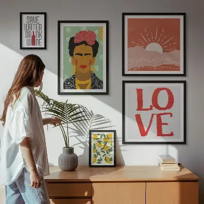 Gallery wall bloemen vrouw in boho-stijl set met artistieke prints