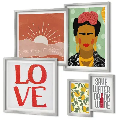 Gallery wall bloemen vrouw in boho-stijl set met artistieke prints