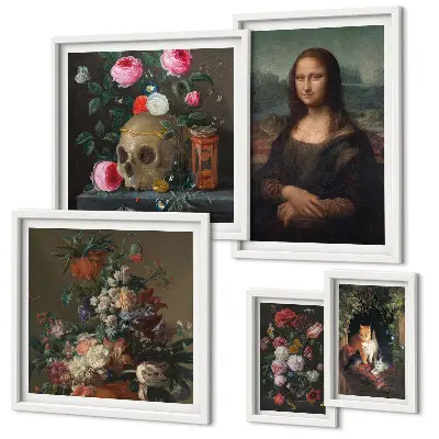 Wanddecoratie compositie Vintage bloemenportretten