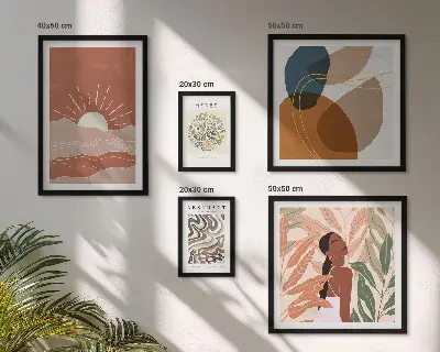 Set van moderne schilderijen met abstracte plantmotieven in boho-stijl