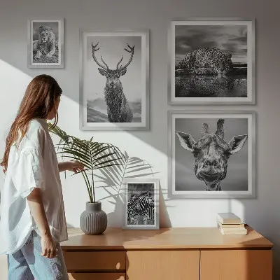 Wanddecoratie compositie Zwart-witte dieren in de natuur