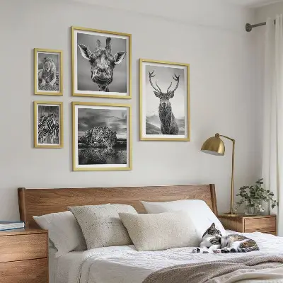 Wanddecoratie compositie Zwart-witte dieren in de natuur
