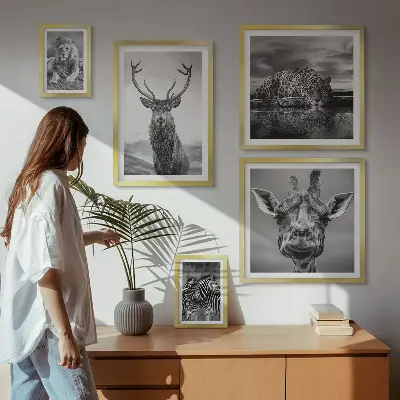 Wanddecoratie compositie Zwart-witte dieren in de natuur