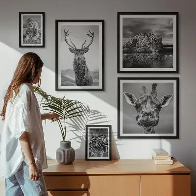 Wanddecoratie compositie Zwart-witte dieren in de natuur