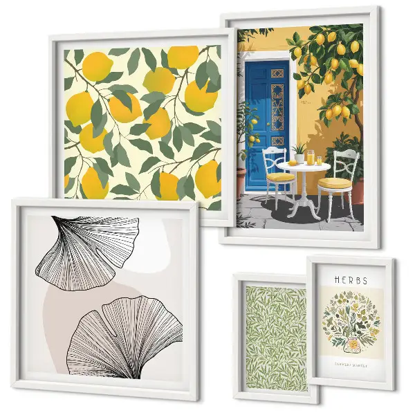 Moderne schilderijen set met stijlvolle plantmotieven