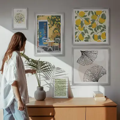 Moderne schilderijen set met stijlvolle plantmotieven