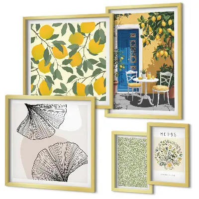 Moderne schilderijen set met stijlvolle plantmotieven