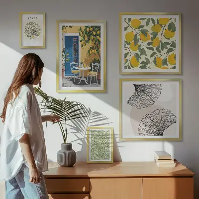 Moderne schilderijen set met stijlvolle plantmotieven