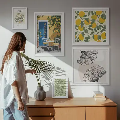 Moderne schilderijen set met stijlvolle plantmotieven