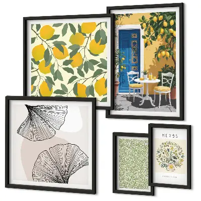Moderne schilderijen set met stijlvolle plantmotieven