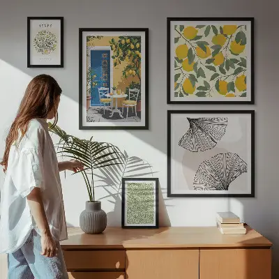 Moderne schilderijen set met stijlvolle plantmotieven
