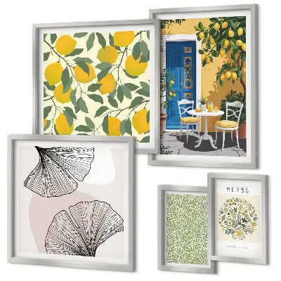 Moderne schilderijen set met stijlvolle plantmotieven