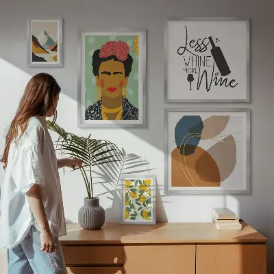 Set van moderne schilderijen met abstracte portretten in boho-stijl