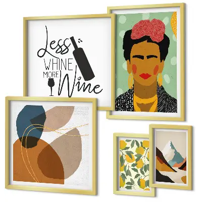 Set van moderne schilderijen met abstracte portretten in boho-stijl