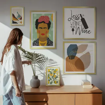 Set van moderne schilderijen met abstracte portretten in boho-stijl