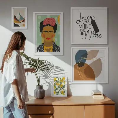 Set van moderne schilderijen met abstracte portretten in boho-stijl