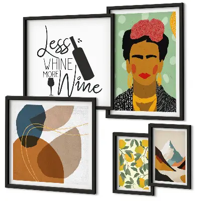Set van moderne schilderijen met abstracte portretten in boho-stijl