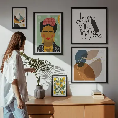 Set van moderne schilderijen met abstracte portretten in boho-stijl