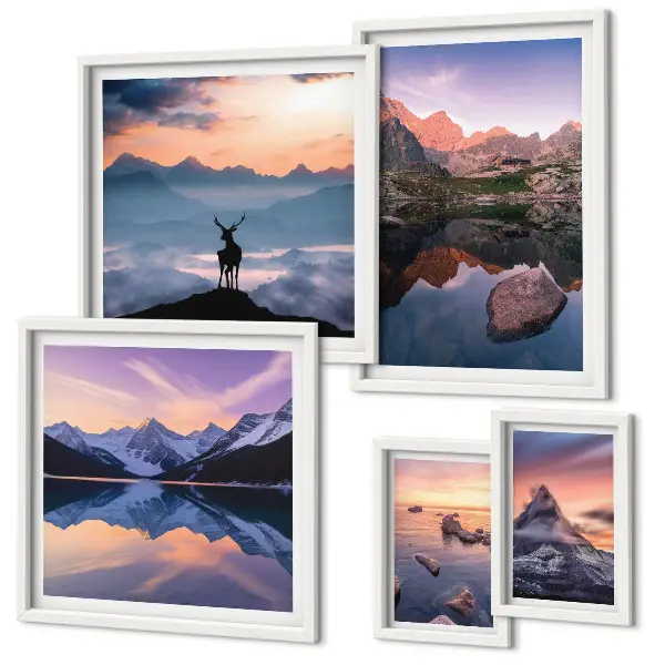 Gallery wall Weerspiegelingen van de zonsondergang in de bergen