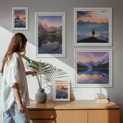 Gallery wall Weerspiegelingen van de zonsondergang in de bergen