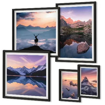 Gallery wall Weerspiegelingen van de zonsondergang in de bergen