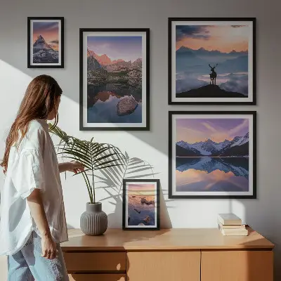 Gallery wall Weerspiegelingen van de zonsondergang in de bergen