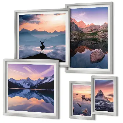 Gallery wall Weerspiegelingen van de zonsondergang in de bergen