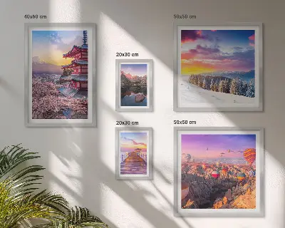 Wanddecoratie compositie met Aziatische bergen en bloemen