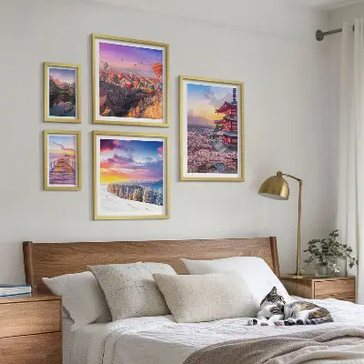 Wanddecoratie compositie met Aziatische bergen en bloemen