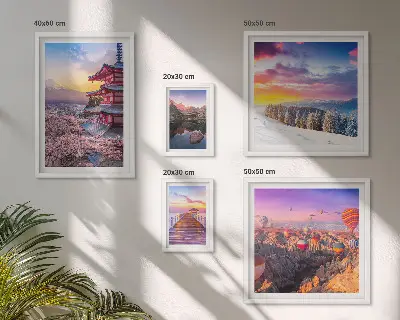Wanddecoratie compositie met Aziatische bergen en bloemen