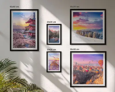 Wanddecoratie compositie met Aziatische bergen en bloemen