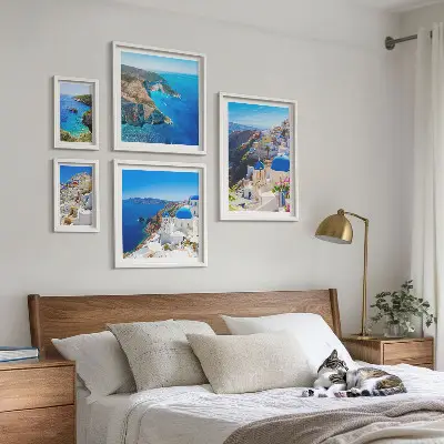 Schilderijen set Griekse eilanden met blauwe koepels