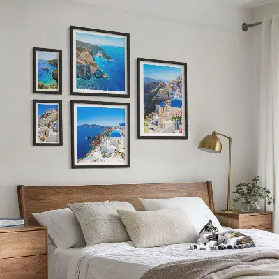 Schilderijen set Griekse eilanden met blauwe koepels