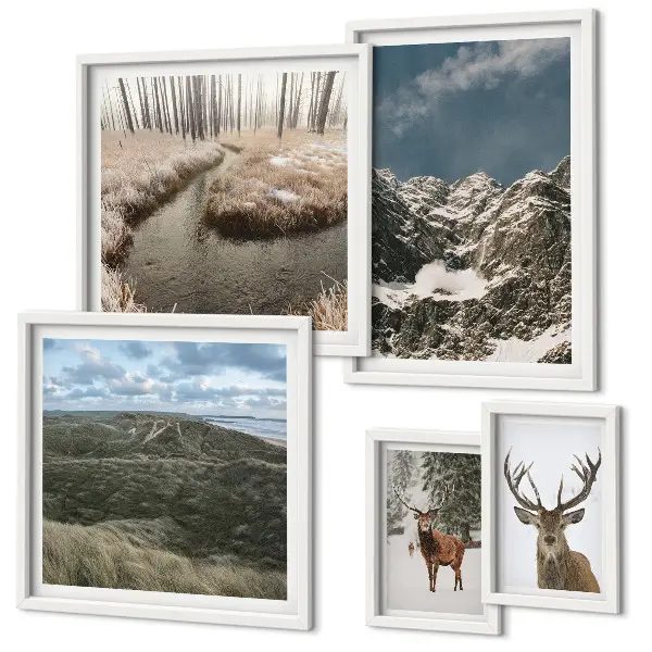 Wanddecoratie compositie wilde natuur met majestueuze bergen