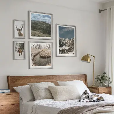 Wanddecoratie compositie wilde natuur met majestueuze bergen