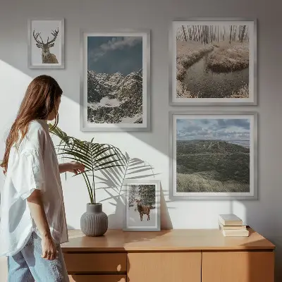 Wanddecoratie compositie wilde natuur met majestueuze bergen