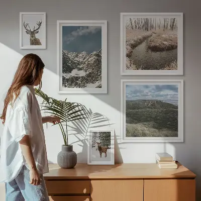 Wanddecoratie compositie wilde natuur met majestueuze bergen