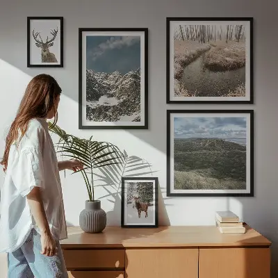 Wanddecoratie compositie wilde natuur met majestueuze bergen