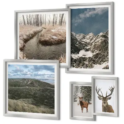Wanddecoratie compositie wilde natuur met majestueuze bergen