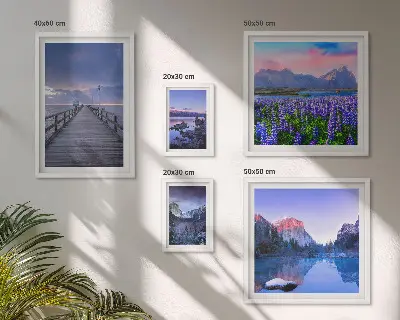 Gallery wall met berg- en kustlandschappen